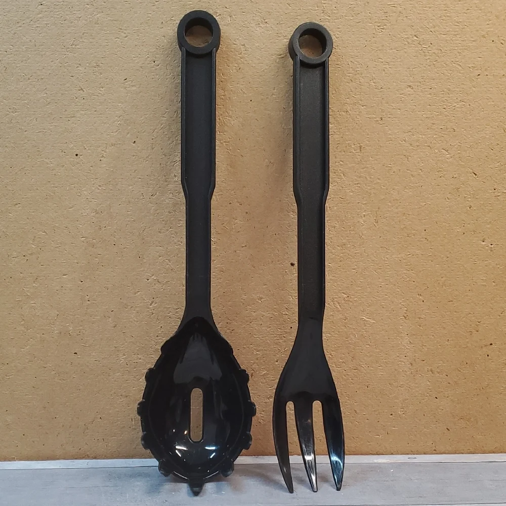 Black Kitchen Pasta Server and Fork Set - Durable Serving Utensils